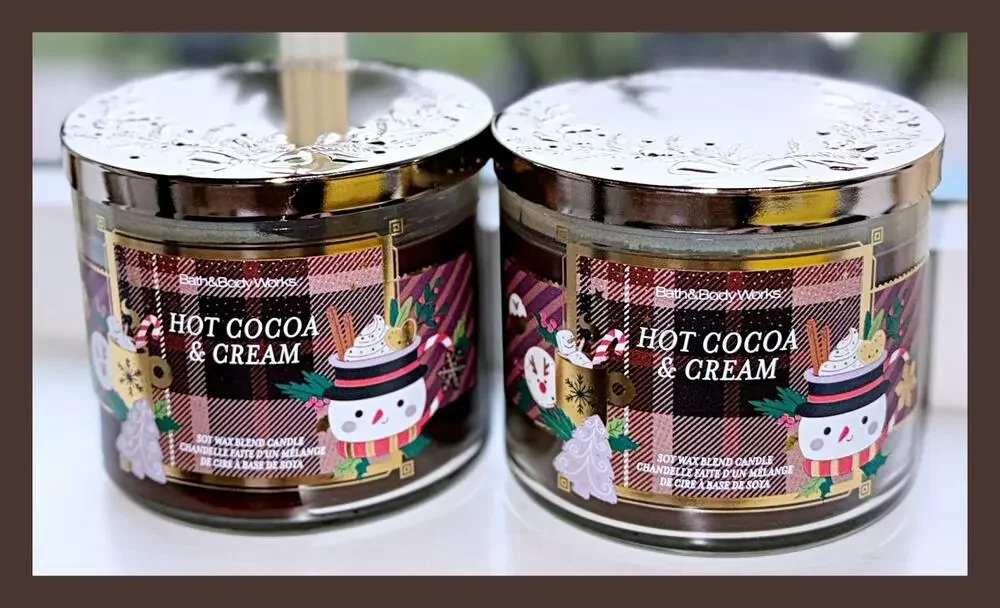 Lot of 2 Bath & Body Works Hot Cocoa & Cream Large 3-Wick Candle 14.5oz